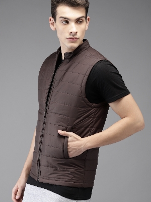 Picture of Pantoneclo Premium Quality Multicolor Men's Padding Sleeveless Jacket - Brick Red / Chicory Coffee / Dk Grey