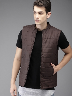 Picture of Pantoneclo Premium Quality Multicolor Men's Padding Sleeveless Jacket - Brick Red / Chicory Coffee / Dk Grey