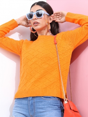 Picture of Pantoneclo Premium Quality Ladies Multicolor Crew Neck Cable Design Sweater / Cardigan