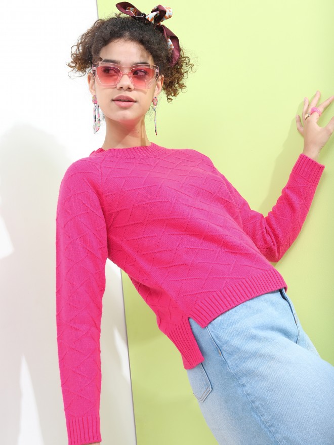 Picture of Pantoneclo Premium Quality Ladies Multicolor Crew Neck Cable Design Sweater / Cardigan