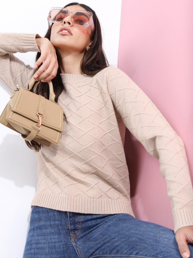 Picture of Pantoneclo Premium Quality Women's Multicolor Crew Neck Cable Design Sweater