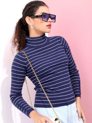 Picture of Pantoneclo Premium Quality Women's High Neck Winter Small Stripe Sweater