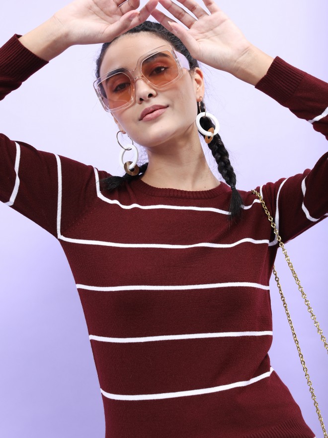 Picture of Pantoneclo Premium Women's / Girl's Round Neck Pullover Long Sleeve Stripe Sweat Shirt / Sweater / Cardigan / Jumper