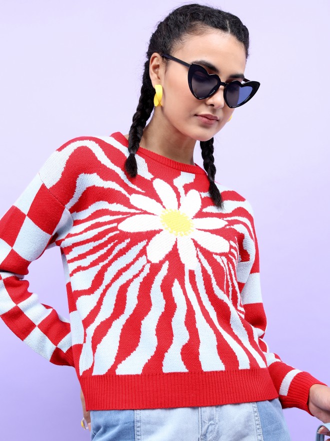 Picture of Pantoneclo Premium Women's / Girl's Flower Jacquard Round Neck Sweater / Cardigan