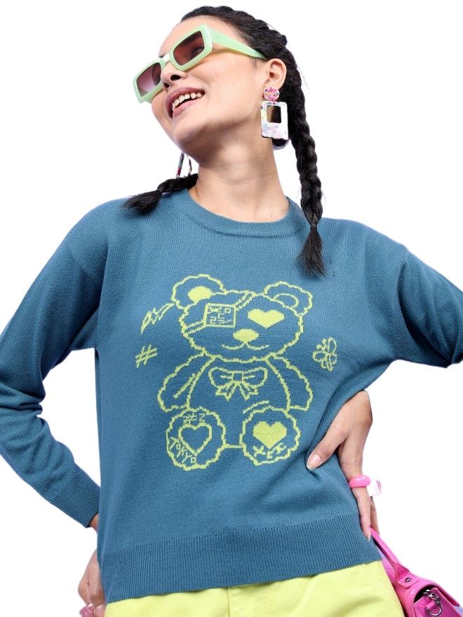 Picture of Pantoneclo Premium Women's / Girl's Teal Round Neck Long Sleeve Sweater / Cardigan / Pullover