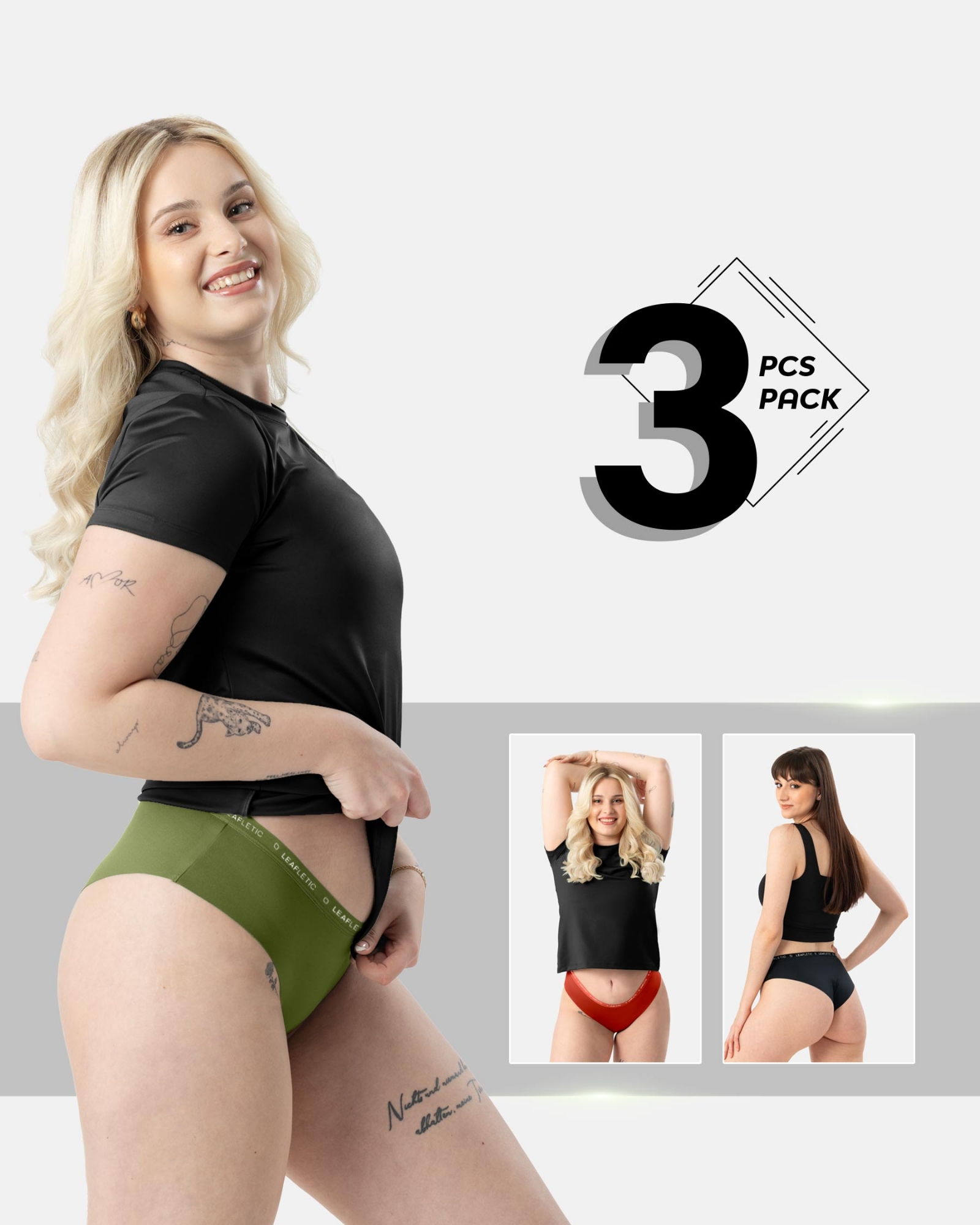 Picture of Leafletic Women's Mid-Rise Hipster Underwear | Soft & Stretchable Cotton Spandex Panty | Comfortable Hipster Undergarment for Ladies | All-Day Comfort Women's Panties | 3 Piece Combo Pack