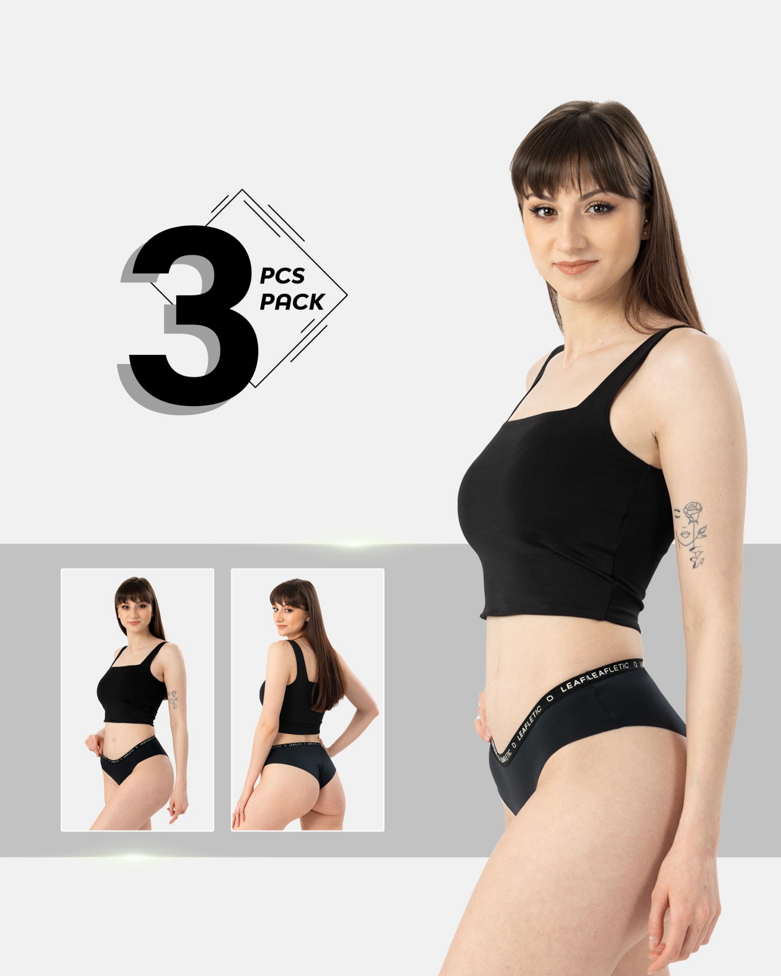Picture of Leafletic Premium Ladies Mid-Rise Hipsters Brief Underwear - 3 Piece Combo (Black)