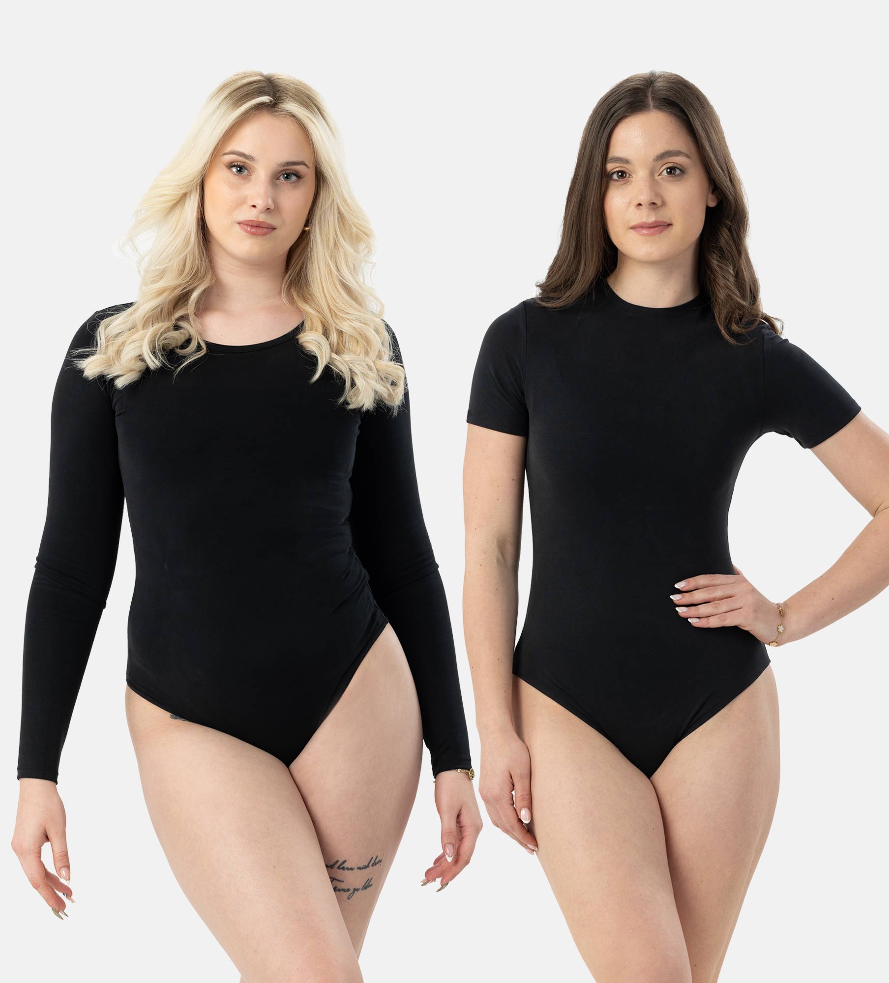 Picture of Leafletic Premium Women’s 2 Pcs Bodysuit Combo – Black Long Sleeve & Short Sleeve | Soft Modal Stretch Fabric | Slim Fit One-Piece Tops for Casual, Office & Daily Wear | Lightweight, Breathable & Comfortable Bodysuits for Layering