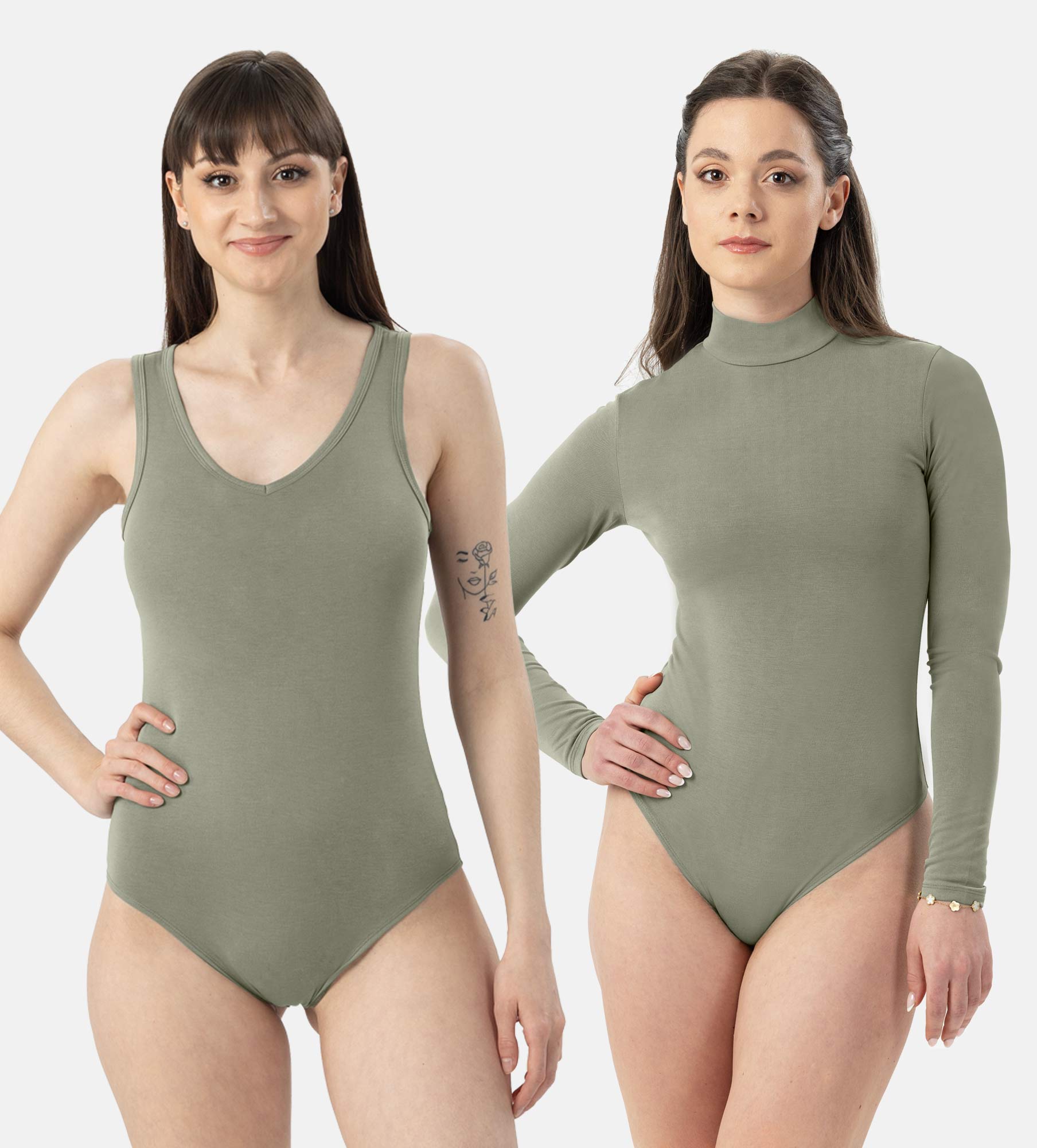 Picture of Leafletic Premium Women’s 2 Pcs Bodysuit Combo – Mulled Basil Long Sleeve & Short Sleeve | Soft Modal Stretch Fabric | Slim Fit One-Piece Tops for Casual, Office & Daily Wear | Lightweight, Breathable & Comfortable Bodysuits for Layering