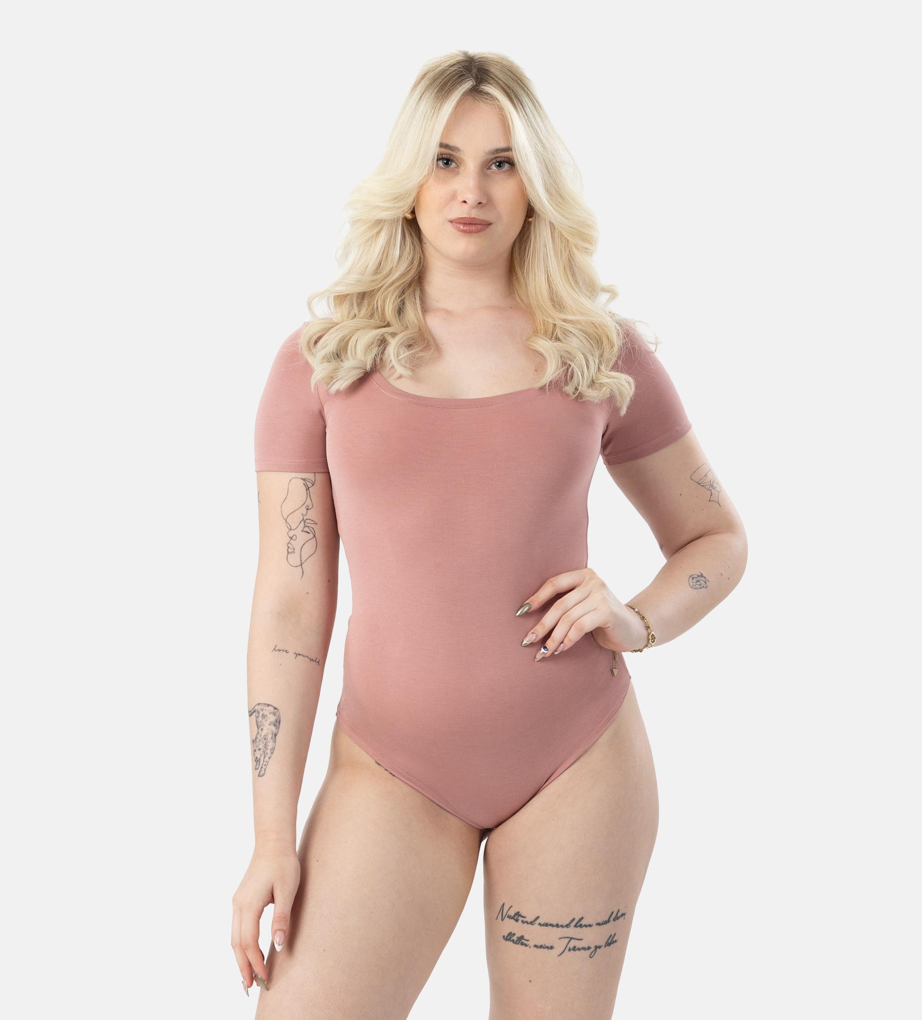 Picture of Leafletic Premium Women’s Bodysuit – Deep U Neck, Short Sleeve, Soft Modal Stretch Fabric | Slim Fit One-Piece for Casual, Office & Daily Wear | Lightweight, Breathable & Comfortable Bodysuit Top for Layering