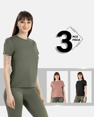 Picture of Leafletic Premium Ladies Second Skin Super Soft Stretch Nylon T-Shirt - 3 Pieces Combo