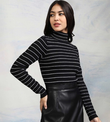 Picture of Pantoneclo Premium Quality Women's High Neck Winter Stripe Design Sweater