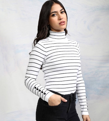Picture of Pantoneclo Premium Quality Women's High Neck Winter Stripe Design Sweater