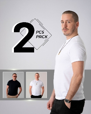 Picture of Pantoneclo Premium Men's Soft & Comfortable Cotton T-Shirt - Black and White 2 Pack Combo