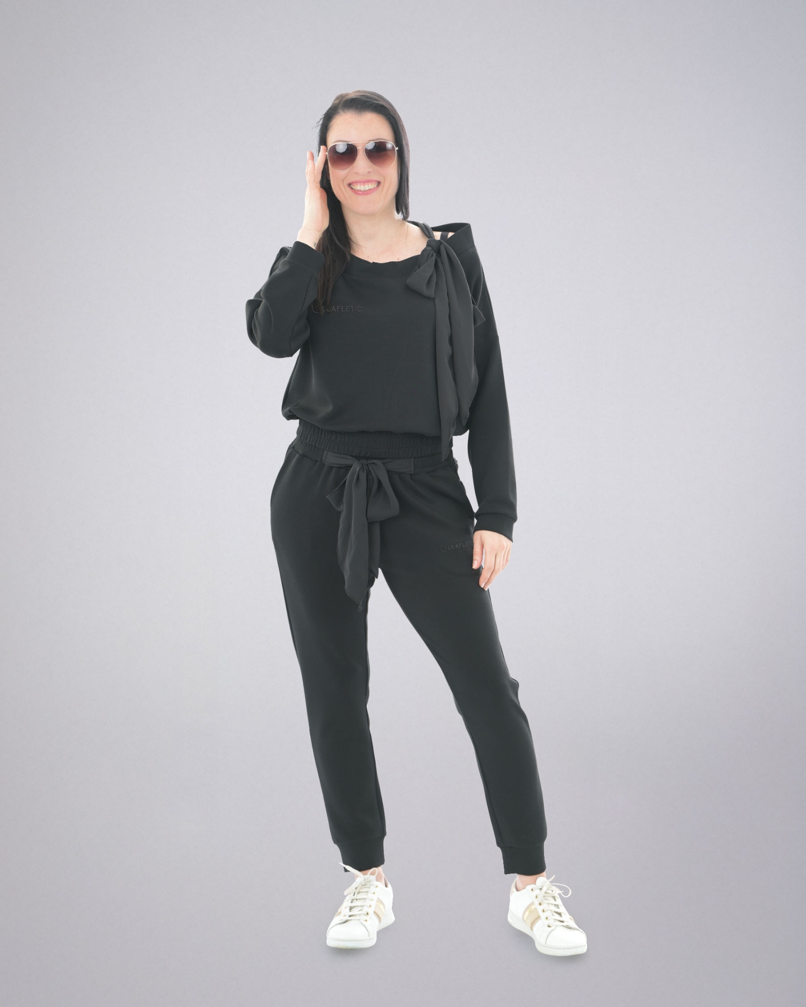 Picture of Leafletic Ladies Top & Jogger Set – Ribbon Shoulder Top & Ribbon Waist Jogger, Stylish & Comfortable Women’s Loungewear Set