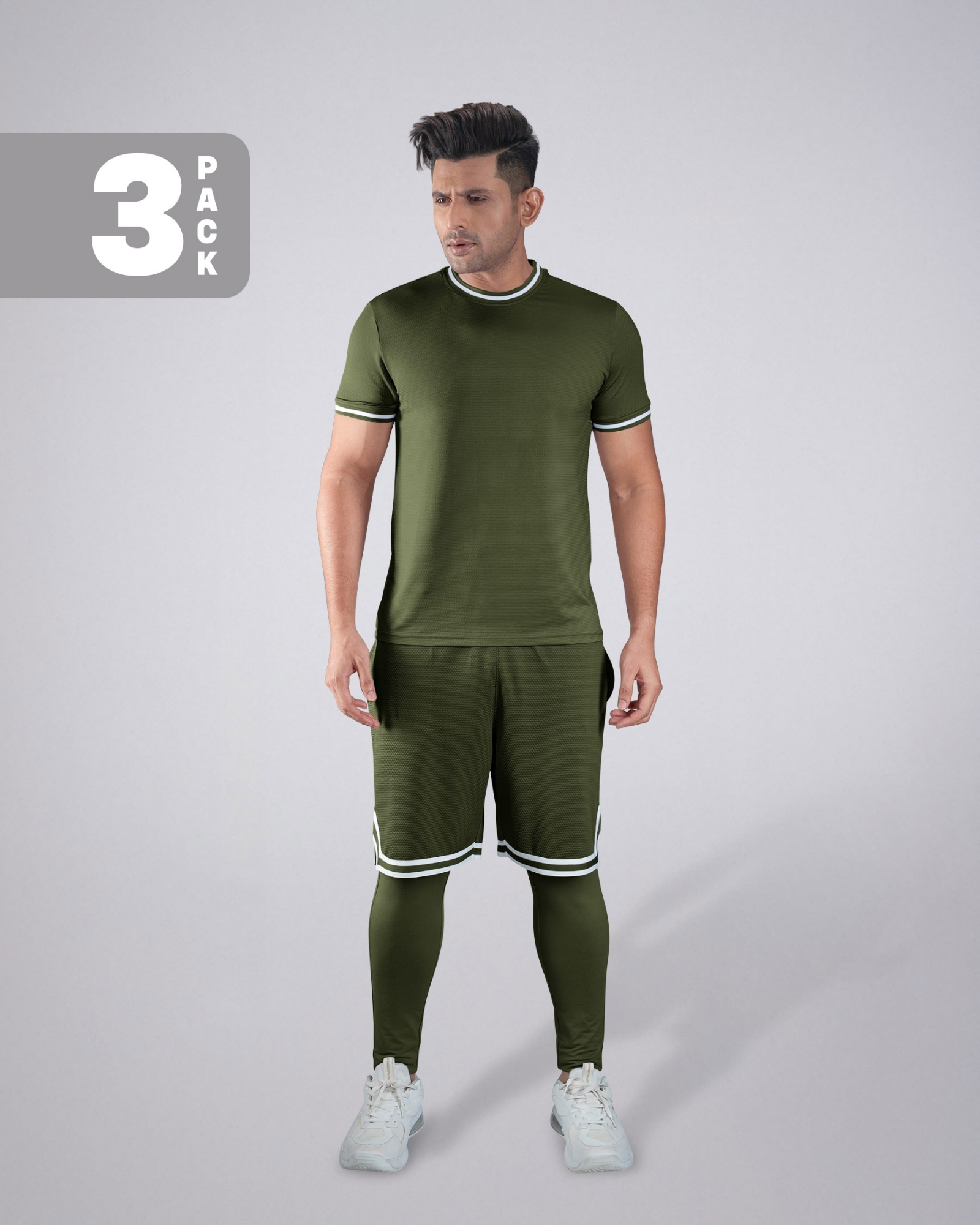 Picture of Pantoneclo Men’s Fitness Combo | Breathable T-Shirt, Shorts and Layer Trouser for Gym Training Set | Workout and Activewear Set | Lightweight Gym Sportswear Combo | 3 Piece Pack | Sports T-Shirt, Shorts and Training Trouser