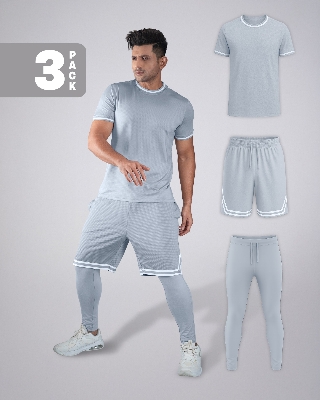 Picture of Pantoneclo Men’s Fitness Combo | Breathable T-Shirt, Shorts and Layer Trouser for Gym Training Set | Workout and Activewear Set | Lightweight Gym Sportswear Combo | 3 Piece Pack | Sports T-Shirt, Shorts and Training Trouser