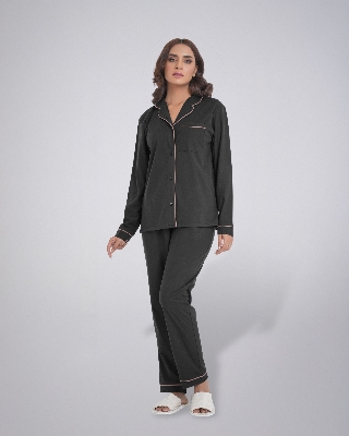 Picture of Leafletic Women's Sleepwear Set | Long-Sleeve Button-Down Shirt & Matching Trousers | Soft & Comfortable Nightwear | Loungewear Pajama Set | Two-Piece Night Suit