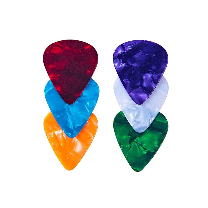 Picture of 0.58mm/0.71mm/0.96mm Random Color Celluloid Guitar Picks for Bass Electric Acoustic Guitars