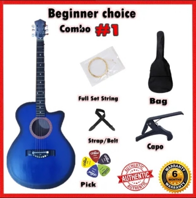 Picture of Best Beginner choice Premium Acoustic Guitar + Bag + Capo + Belt + String + Picks - Blue