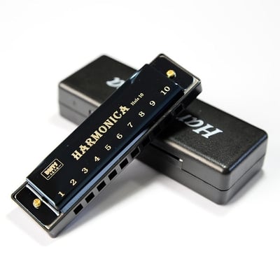 Picture of top Harmonica Diatonic Blues Harmonica Key of C 10 Holes 20 Tones Blues Harp Mouth Organ Harmonica For Adults Beginners Professionals and Students Bright black