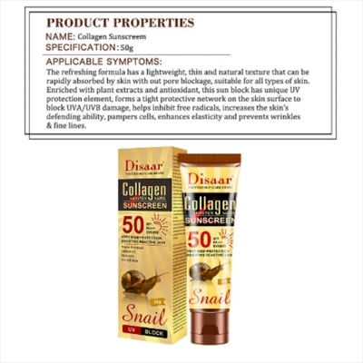 Picture of Disaar Snail Collagen Sunscreen Cream SPF50 PA+++ 50gm