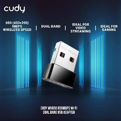 Picture of Cudy WU650 650Mbps Wi-Fi Dual Band USB Adapter - Built in 2dBi Antenna - Compact Design - Supports Windows 10, 8.1, 8, 7, XP - Black