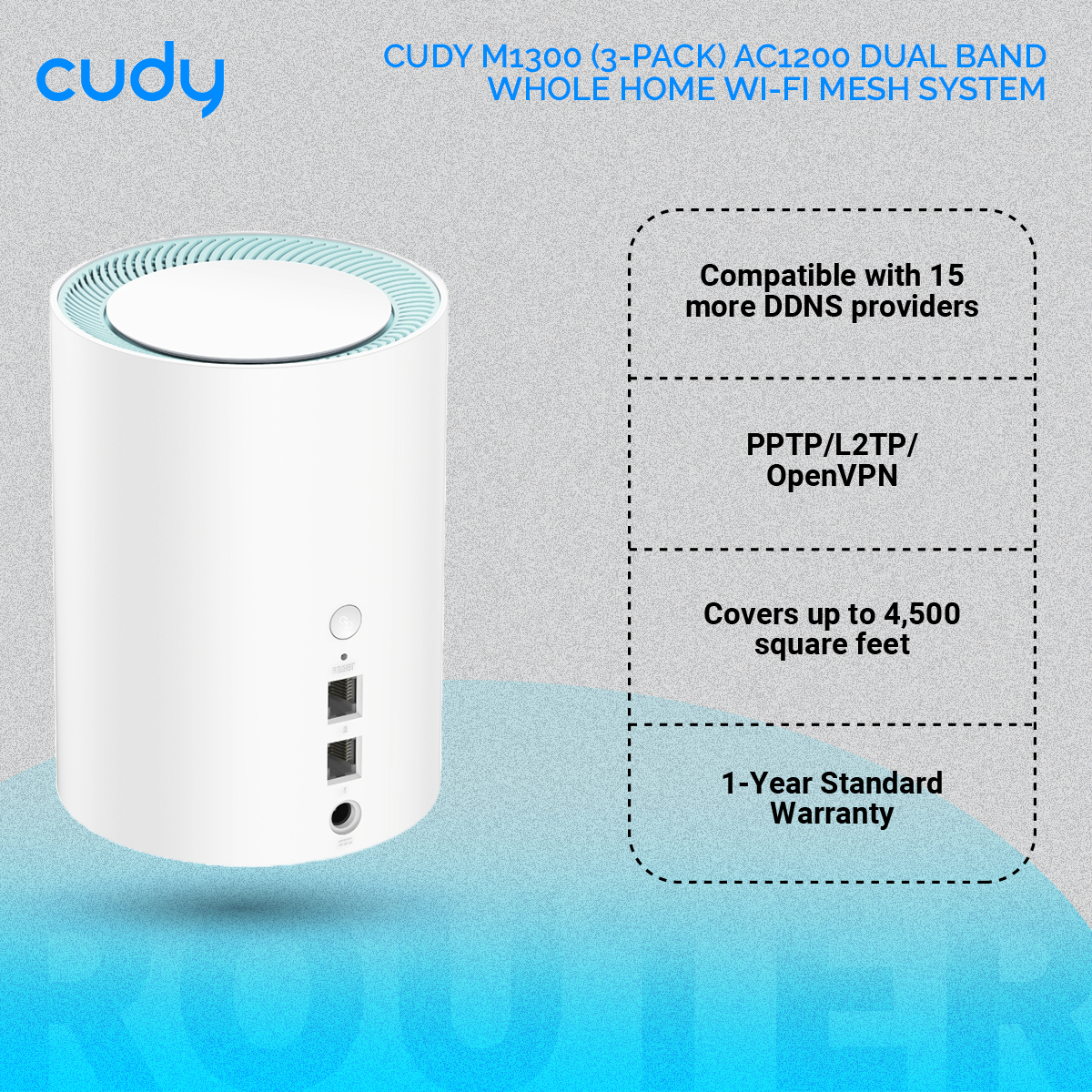 Picture of Cudy M1300 (3-Pack) AC1200 Dual Band Whole Home Wi-Fi Mesh System - 867Mbps on 5GHz and 300Mbps on 2.4GHz - 2 Gigabit Ethernet Ports - White