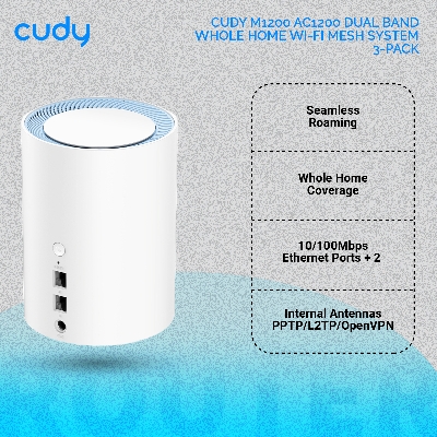 Picture of Cudy M1200 AC1200 Dual Band Whole Home Wi-Fi Mesh System - 3-Pack