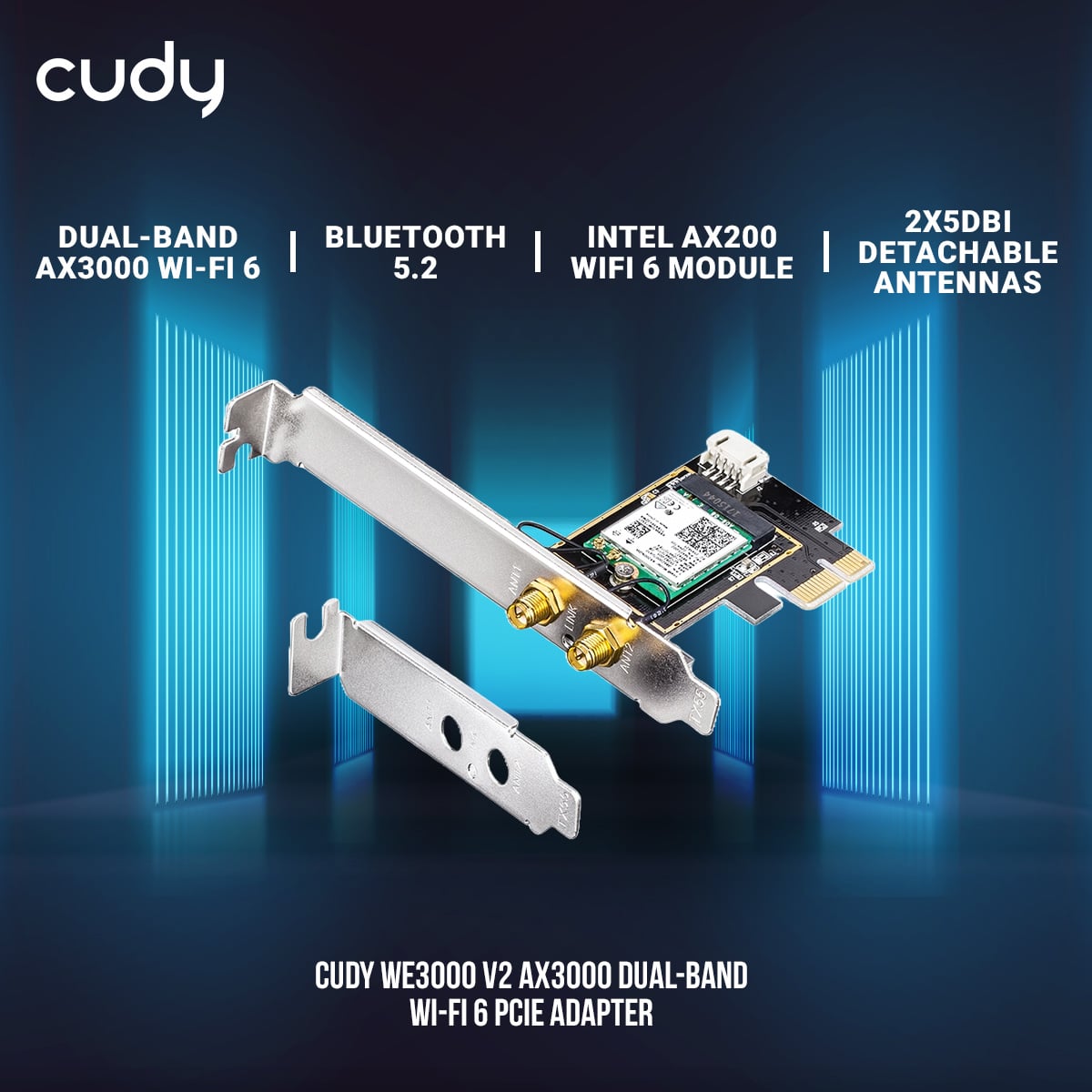 Picture of Cudy WE3000 V2 AX3000 Dual-Band Wi-Fi 6 PCIe Adapter - Dual-Band AX3000 Wi-Fi 6 - Bluetooth 5.2 - Intel AX200 WiFi 6 Module -  Compatible with Windows 10/11 64-bit