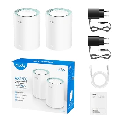 Picture of Cudy M1500 2-Pack AX1500 Dual Band Wi-Fi 6 Mesh System Router -  1201 Mbps + 300 Mbps Wi-Fi - 3× Gigabit Ethernet Ports - Connect 60 Devices - Parental Controls: URL Blacklist, Time Schedule, Profiles, Client Management - Cudy Mesh, VPN Client, Cudy App,