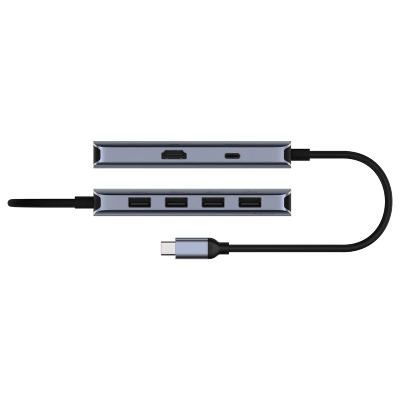Picture of CUDY UH500 6-In-1 HDMI 4K USB-C Hub - HDMI 1.4, Upstream PD USB-C Male (5 Gbps), USB-A 3.2 Gen 1 (5 Gbps), USB-C Receiving 100W PD, PC / Mac / iPad / iPhone / Android / Nintendo - 6-In-1 HDMI 4K USB-C Hub
