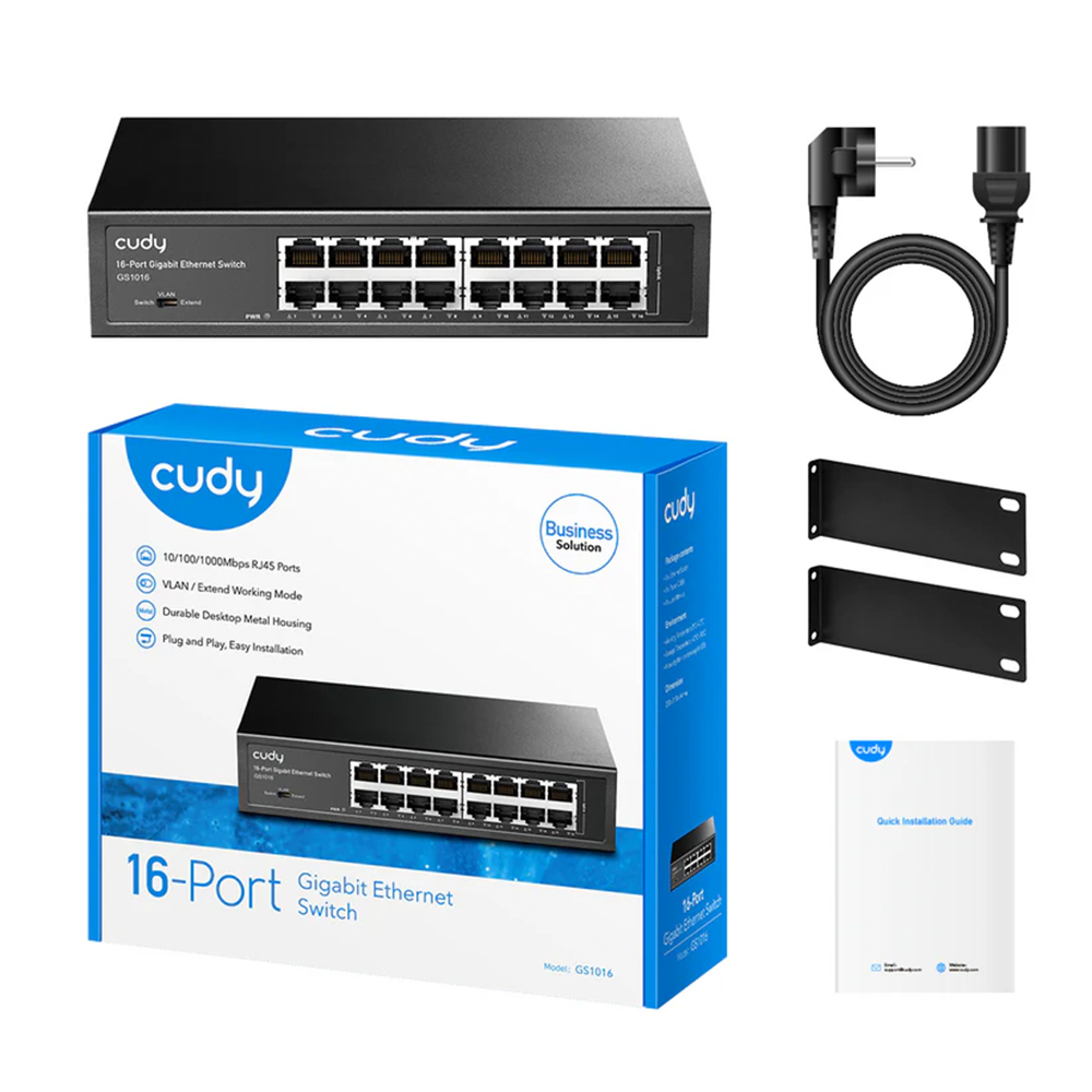 Picture of CUDY GS1016 - 16-Port 10/100/1000Mbps Gigabit Desktop Switch - Complies with IEEE 802.3, IEEE 802.3u, IEEE802.3x and IEEE 802.3ab standards - 16x 10/100/1000Mbps Auto-Negotiation, Auto MDI/MDIX ports provide - Store-and-Forward switching method
