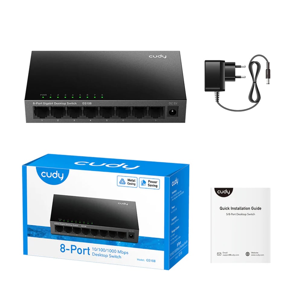 Picture of Cudy GS108 8-Port Gigabit Desktop Switch - 8× Gigabit Ethernet Ports - Max 170m Gigabit Transmission - Max 2.75W, Idle 2.2W - 4 Mbit Packet Buffer