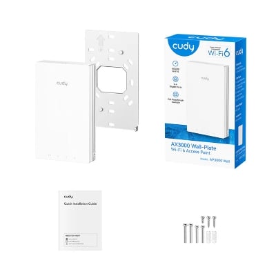 Picture of CUDY AP3000 Wall AX3000 Dual Band Wall-Plate Wi-Fi 6 Access Point - 4-Stream Dual-Band Wi-Fi 6 - 2402 Mbps + 574 Mbps Wi-Fi - 1.3 GHz Dual-Core CPU - Covers 60 m² (650 ft²) with up to 60 Devices Connected  - PoE Passthrough, Watchdog, Schedule Reboot