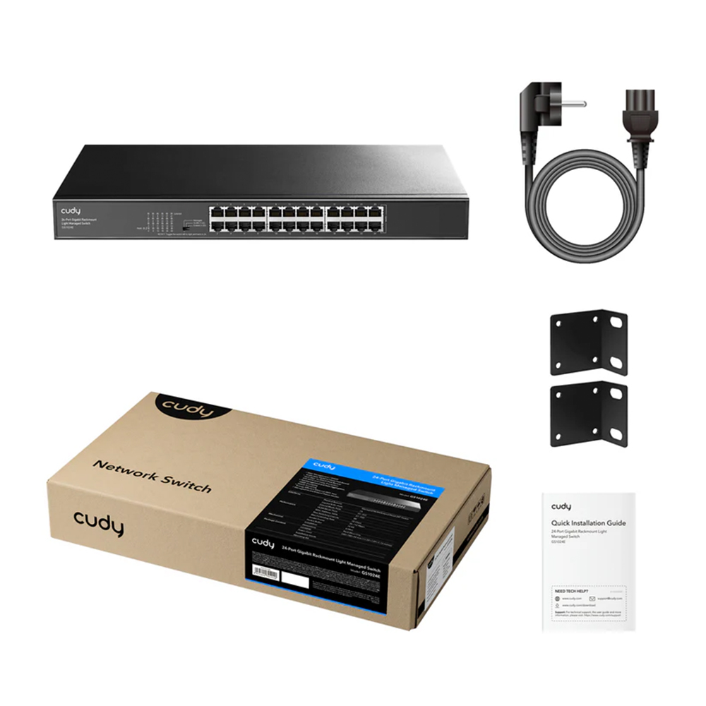 Picture of CUDY GS1024E 24-Port Gigabit Rackmount Light Managed Switch - 24× GbE Ports - Web Management, SNMP - VLAN (802.1Q/MTU/Voice/Port-Based) - Port Mirror, Static Aggregation, etc - Managed/VLAN/Extend Preset Modes