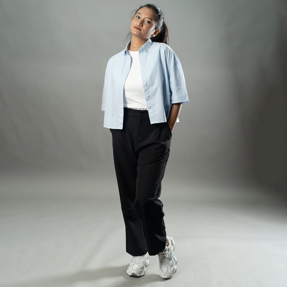 Picture of Mad Koffee Cropped Oversized Shirts — Baby Blue Stripe