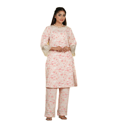 Picture of TORR White/Pink Aop Women's Co-Ord Set