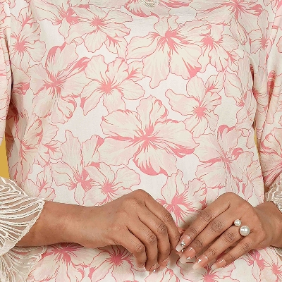 Picture of TORR White/Pink Aop Women's Co-Ord Set