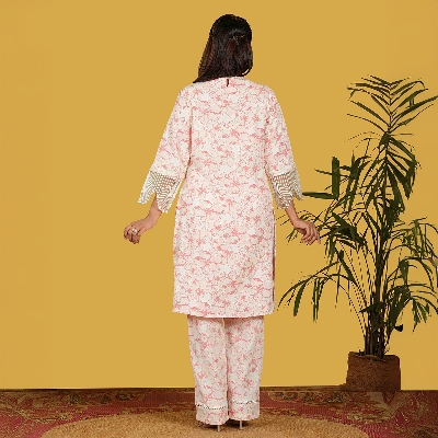 Picture of TORR White/Pink Aop Women's Co-Ord Set