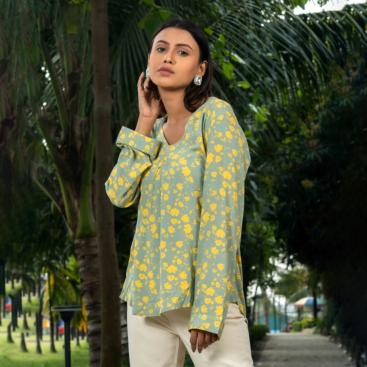 Picture of TORR Yellow AOP Women's Top