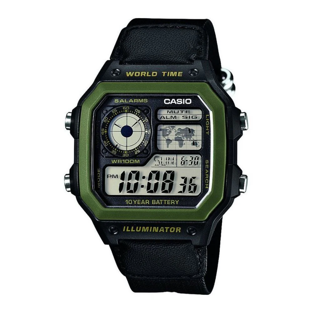 Picture of Casio World Time Illuminator Nylon Belt Watch AE-1200WHB-1BVDF