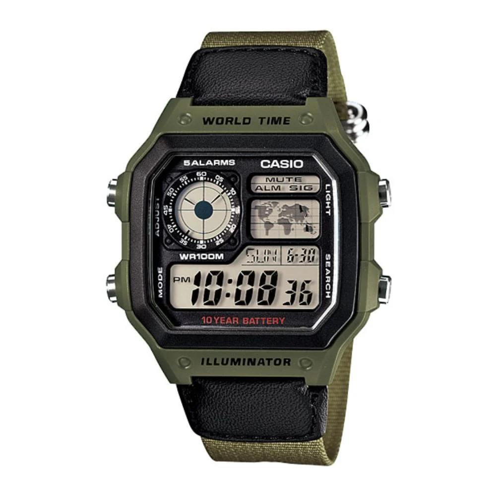 Picture of Casio World Time Illuminator Nylon Belt Watch AE-1200WHB-3BVDF