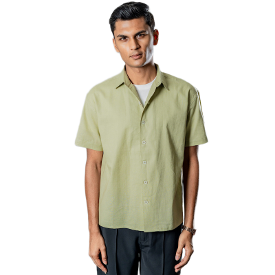 Picture of Mad Koffee Linen Box Fit Oversized Half Sleeve Shirt — Dusty Sage