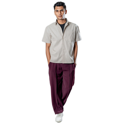 Picture of Mad Koffee Linen Box Fit Oversized Half Sleeve Shirt — Light Beige