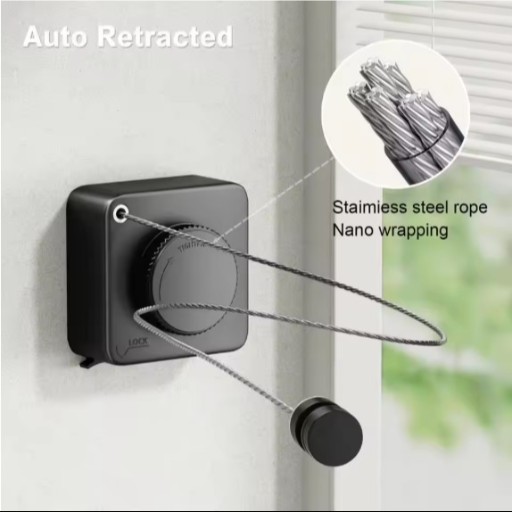 Picture of Wall Mount Clothesline Adjustable Retracting Stainless Steel Wire Indoor Outdoor Laundry Clothes Drying Line 5.2M