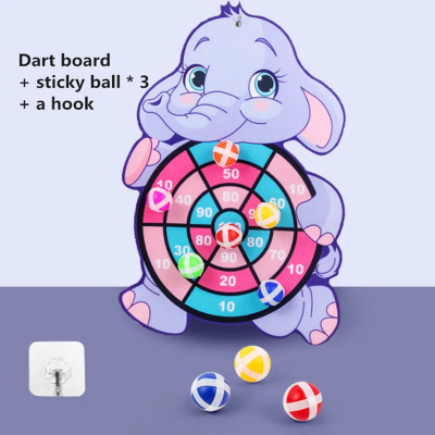 Picture of Kids' Sticky Ball Dart Board Game - Elephant Theme Soft Cloth Target with 3 Balls