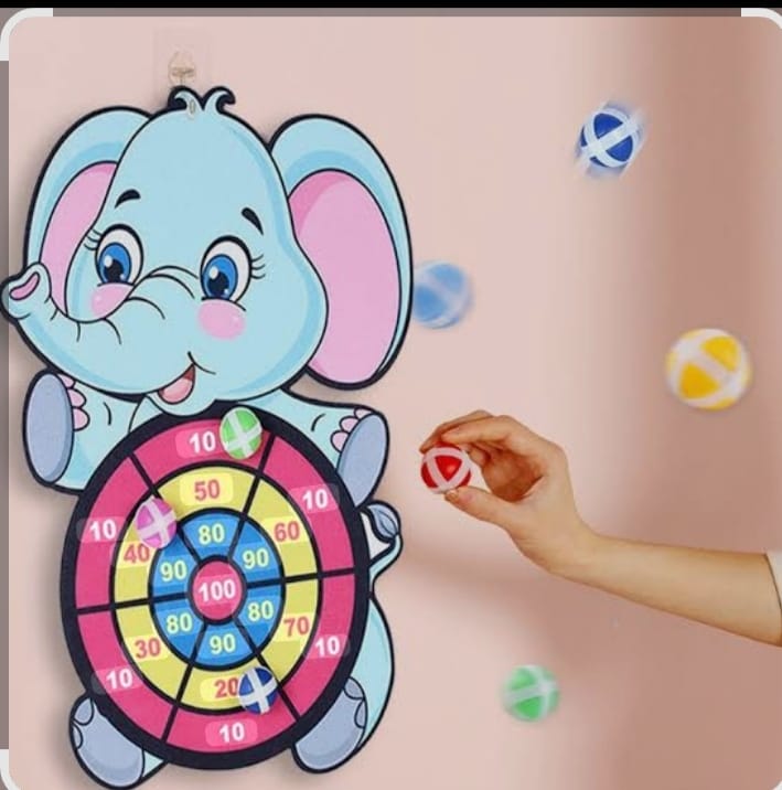 Picture of Kids' Sticky Ball Dart Board Game - Elephant Theme Soft Cloth Target with 3 Balls