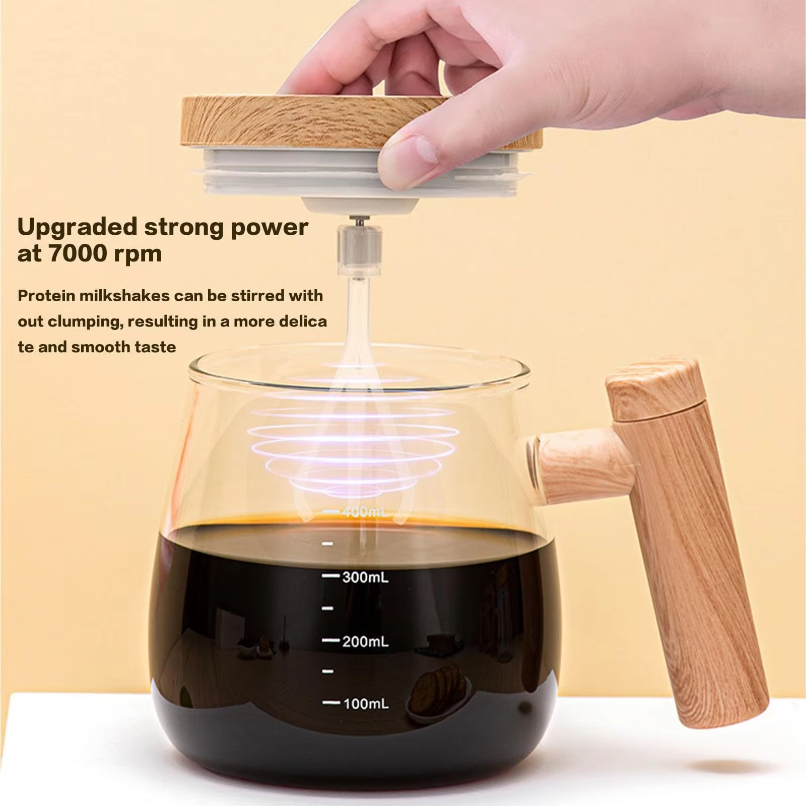 Picture of Thickening Heat Resistant Glass Mug Automatic Mixing Cup Milk Coffee Breakfast Cup with lid and handle For Home Office