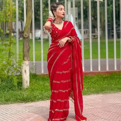 Picture of Georgette Stylish Fashionable Elegant Saree with Blouse for Women